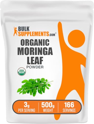 BulkSupplements.com Organic Moringa Leaf Powder - from Moringa Oleifera Leaf, Superfood Supplement - Gluten Free, 3g per Serving, 500g (1.1 lbs) (Pack of 1)