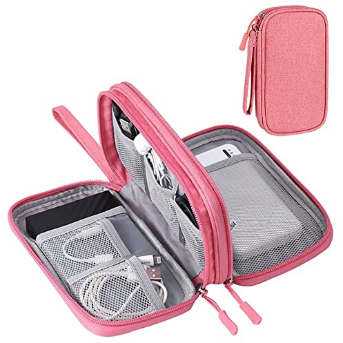 Kabeltasche, Elektronische Tasche Wasserdicht Kabelorganizer Tasche, Universal Doppelschicht Reise Elektronik Zubehör Tasche für Handy Ladekabel USB Headset Powerbank (Rosa)