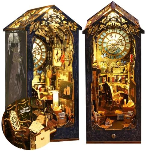 TOPBSFARNY DIY Book Nook Kit, DIY Puppenhaus Buchecke Bücherregal Einsatz Dekor, Buchstützen Modellbau, Kreativitätsset mit LED-Licht Geburtstagsgeschenke (SL07)
