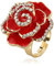 IMINI Bague de promesse en forme de rose en oxyde de zirconium pour femmes et filles - Cristal diamant 3D en émail - Réglable - Confortable - Style vintage et élégant - Cadeau d'anniversaire de