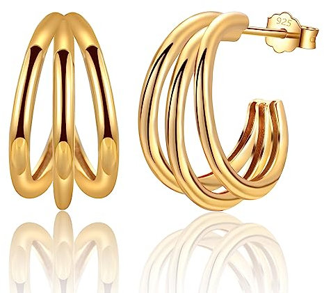 CERSLIMO Ohrringe Gold, Ohrstecker Silber 925 Stecker Damen Goldene Ohrringe Vergoldet Kreolen Chunky Klobig Schmuck Geschenke für Damen Herren Männer Frauen