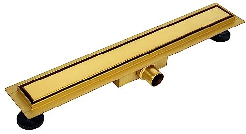 BALNEO Caniveau de Douche, Caniveau de Douche 100 Gold, Siphon de Sol en Acier Inoxydable, Bas 52mm, avec Grand Tamis, Deux Côtés avec Panneau ou sous Plaque, Duplex Next 2en1