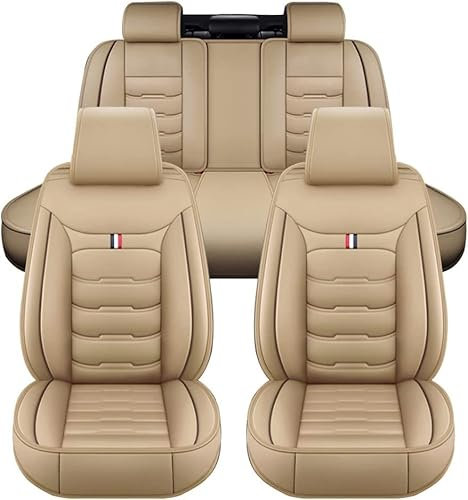 HOCAH Full Set Auto Sitzbezüge für Skoda Octavia Rs Skoda Kodiaq Skoda Superb Skoda Fabia, Airbag kompatibel, wasserdicht, komplett vorne und hinten Schonbezüge,Beige