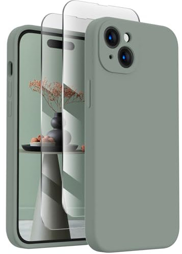 FireNova Designed for iPhone 15 Case, Silicone Upgraded [Camera Protection] Phone Case with [2 Screen Protectors], Soft Anti-Scratch Microfiber Lining Inside, 6.1 inch, Calke Green