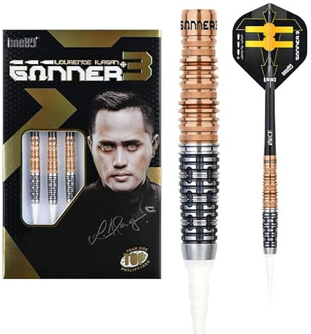 ONE80 Soft Dart Lourence Ilagan The Gunner 3 VHD 90% Tungsten Softtip Dart Softdart Dartpfeile Set mit Schäften und Flights Hochwertige Tungsten Softdarts (Rainbow, 22 Gramm)