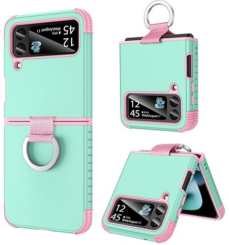 BENTOBEN für Samsung Z Flip 3 Hülle mit Ring Ständer, Handyhülle für Samsung Galaxy Z Flip 3 5G mit Kameraschutz Kratzfest Hardcase Stoßfest für Samsung Galaxy Z Flip 3 5G, Grün