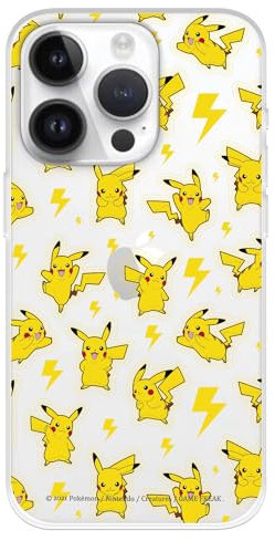 Hülle Kompatibel mit iPhone 15 Pro Offizielle Pokemon Pikachu Muster zum Schutz Ihrer Handyhülle Transparent Silikon Flexibel mit Offizieller Pokémon Lizenz