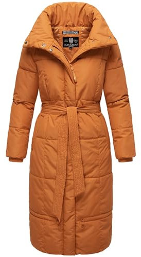 Navahoo Damen Wintermantel Warmer Steppmantel extralang mit Gürtel Mirenaa Rusty Cinnamon Gr. XL