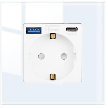 JIMEIDA Steckdose Glas mit USB 20W Schnelles Laden in Weiß Unterputz,1 Fach 16Amp Steckdosen mit USB A und Type C max.3.1A,86 * 86mm,250V