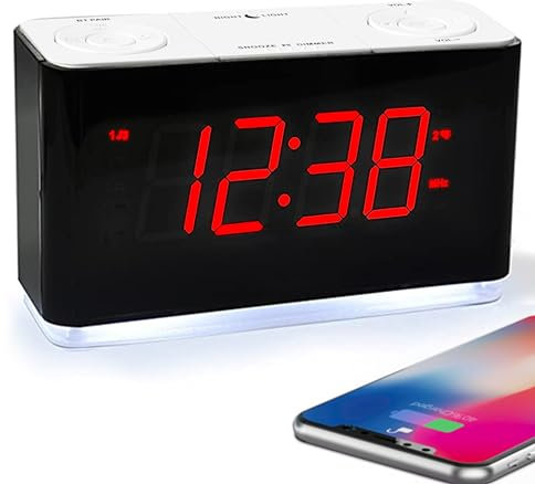 iTOMA Radio despertador con Bluetooth, alarma dual, indicador LED regulable, volumen de 16 niveles, radio FM con temporizador de sueño, repetición, 12/24H 507U