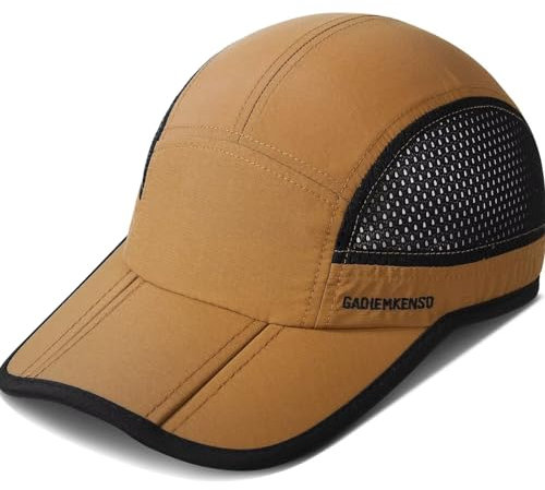 GADIEMKENSD Folding Running Men Hat Summer Quick Dry Womens Mens Baseball Caps Unstructured Breathable Light Adjustable Trucker Hats Long Brim Golf Cap for Outdoor Sport Hiking Gym Camel