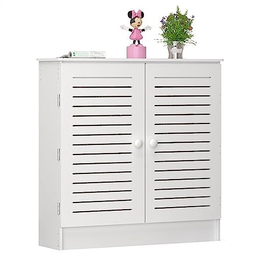 Contemporary Waterproof PVC Double Door Slatted Radiator Cover for Living Room Cabinets - White (50x80x25cm)