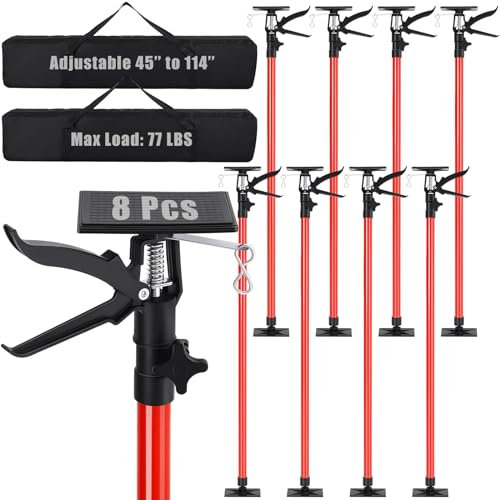 Menkxi 8 Pcs Third Hand Tool System Cabinet Jack Lift Set 45 to 114 Inches Adjustable Steel Telescopic Support Rod with 2 Storage Bag 3rd Hand Support System for Cabinet Dry Wall Cargo Bars