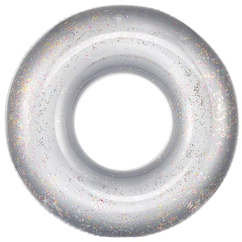 MoKo Schwimmring, Aufblasbar Schwimmreifen mit Glitzer Swimming Pool Spielzeug Float Zubehör Luftmatratze für Kinder Erwachsene Beach Party, Silber