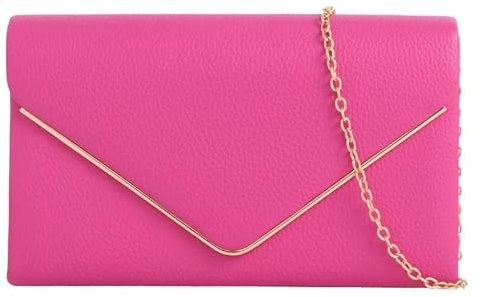UShopUK Bolso de mano liso de piel sintética para novia, graduación, boda, noche, fiesta, bolso de hombro (rosa fucsia)