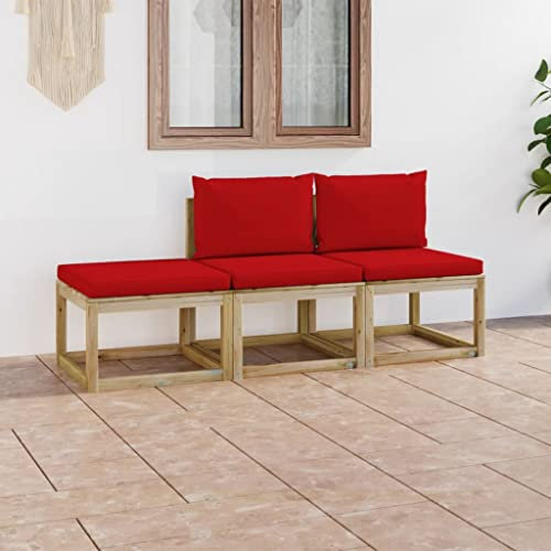BUKSCYJS GartenmöBel Set,Gartentisch Ausziehbar,Sonnenliege3-Tlg. Garten-Lounge-Set Mit Roten Kissengeeignet FüR Garten, Terrasse, Wohnzimmer, BüRo, Outdoor