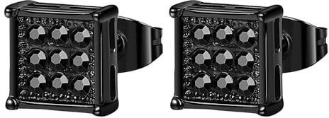 JewelryWe Quadratische Ohrstecker Zirkonia Ohrringe: 6mm Schwarz Damen Herren Edelstahl Quadrat Gestüt Ohrringe Ohr-Piercings mit Cubic Zirkonia Elegant Glitzer Ohrschmuck für Frauen Männer