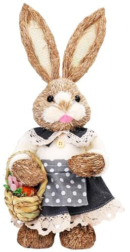 Folpus 35 cm große -Strohhasen-Puppe, stehende Figur, Kaninchen-Ornament, handgefertigt für Wohnzimmer, Stil c