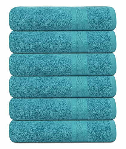 TEXCRAFT Badetücher, mittelgroß, 6er-Set, 100% Baumwoll-Frottee, 61 x 121,9 cm, schnell trocknend, weich und sehr saugfähig, blaugrüne Handtücher für Badezimmer, Fitnessstudio, Spa, Pool und den