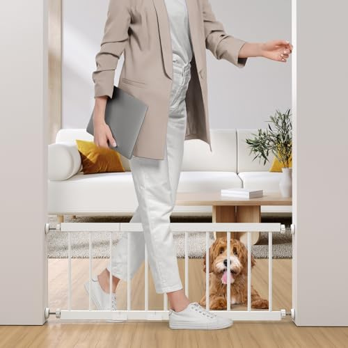 Hundegitter für den Innenbereich, 45,7 cm - 114,3 cm, verstellbar, extra breit, Metall, kurzes Hundegitter zum Übersteigen, 45,7 cm hoch, kleines Haustiergitter mit 3 Erweiterungssets, druckmontiert