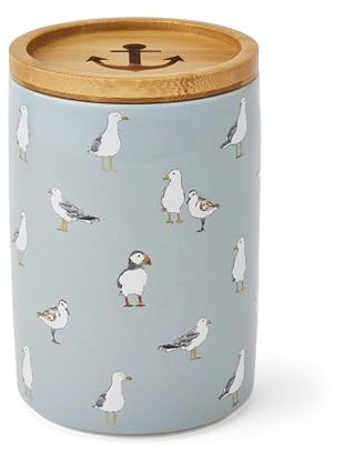 Cooksmart Stoneware Airtight Storage Jars | Storage Jars & Canisters Perfect For Pasta Storage & Rice Storage | Storage Jars With Lids For All Type Of Foods - Coastal Birds