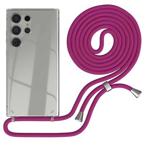 EAZY CASE - Handykette kompatibel mit Samsung Galaxy S24 Ultra Kette zum Umhängen für Galaxy S24 Ultra Hülle mit Band aus Silikon stoßfeste transparente Handyhülle als Fallschutz in Pink