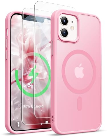 ORETECH Magnetic for iPhone 12 & 12 Pro Case, Matt Back Light Pink | Compatible with Magsafe, 2 Pack Screen Protector, Anti Yellowing Ultra Thin Military Grade Shockproof