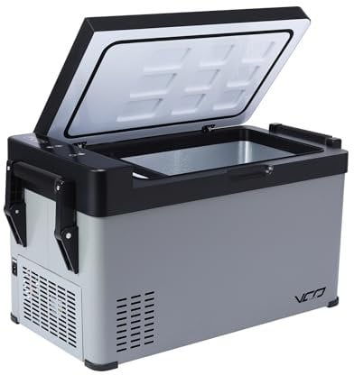 CLEESINK 38L Kompressor kühlbox auto elektrische kühlbox tragbare Camping Kühlschrank mit Griff 12V 240V Mini Kühlschrank für Auto Boot Lkw Reisemobil Musikfestivals Picknicks -22℃-20℃ Schwarz+Grau