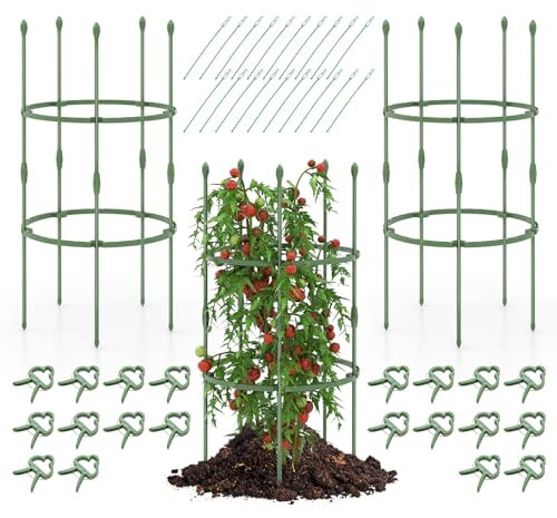 RELAX4LIFE 3 Treillis de Jardin Réglables 102 cm 2-en-1, Tuteur de Tomates de Jardin, Support de Plante pour la Cage à Tomatespour Les Plantes Grimpantes,Vignes,Fleurs, Plantes en Pot (φ50x102cm)