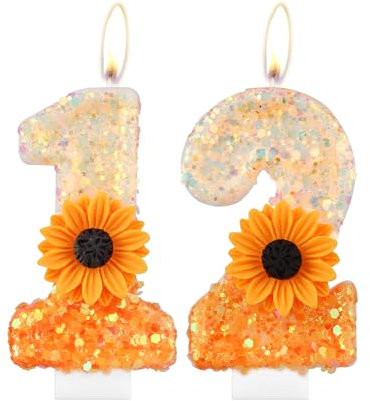 Orange Daisy Birthday Candles, Orange Flower 12th Birthday Candle, Flower Number 12 Candles for Cake, Girls Boys 12th Birthday Decorations,Daisy Themed Party for Girls Boys Birthday Party Decorations