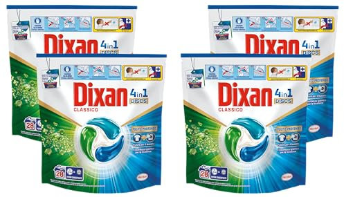 Dixan DISCS 4in1 Classico Detersivo Lavatrice (28 Lavaggi), Capsule lavatrice per una pulizia profonda del bucato e freschezza igienica per la lavatrice, Rimuove le macchie da 20°C