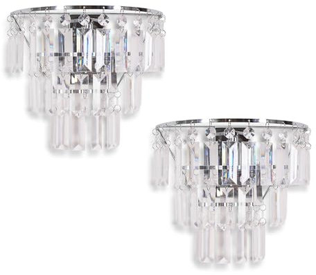 ValueLights | Silver Chrome and Clear Acrylic Jewel Droplet Wall Light Fitting | Wall Lamps & Sconces, Home Décor & Improvement Essential | Pair of 2
