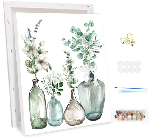 MEIYUDA Pintar por Numeros Adultos con Marco Planta Verde, Flor Cuadros por Numeros Pigmento Acrílico, DIY Pintura por Numeros Kit Manualidades Adultos Decoración para el Hogar Regalo de pared 30x40cm