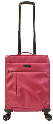 Bordlite Soft Sided Cabin Approved Hand Luggage Suitcase - Extendable Handle Dual Wheel Multi Pocket Travel Bag 46x35x20cm (Pink)