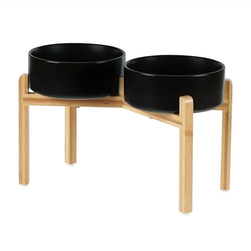 Havniva Lot de 2 gamelles lestées et surélevées en céramique avec support pour gros chiens de race, bols de nourriture et d’eau pour animaux de compagnie, 20,9 cm, 1,8 l, noir