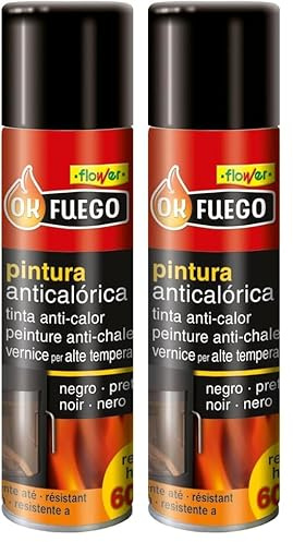 Flower - Pintura Anticalórica en Spray Negra | Resistente a Altas Temperaturas | Ideal para Superficies Metálicas Interior y Exterior, Color Único, 0,5 litros (Paquete de 2)
