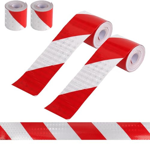 XCDMJ 2 Stück Reflektierendes Klebeband Rot Weiß 5m x 5cm Wasserdichtes Reflektorband Selbstklebend Warnband Markierungsband für Fahrzeuge Autos Anhänger Outdoor Sicherheit Warnung