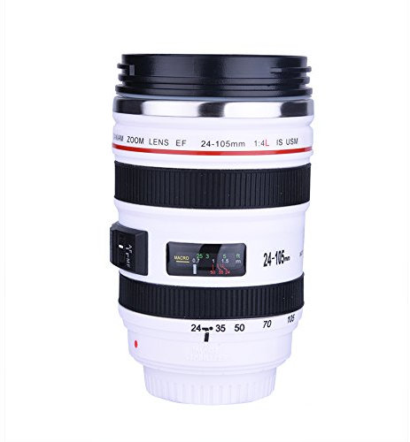 Camera Lens Insulated Cup, Stainless Steel Creative Camera Lens Shaped Insulation Mug for Hiking, Cycling, Travelling, Hot/Cold Beverage, Oatmeal (six generations White)