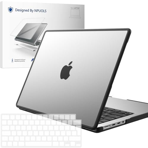 NPUOLS Custodia per 2024-2021 MacBook Pro 14 Pollici M4 M3 M2 M1 Pro Max A3112 A3401 A3185 A2918 A2992 A2779 A2442, Cover Bordo TPU Resistente alle Rotture e Copritastiera UE, Trasparente Opaca