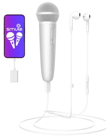 PUREMIC Wireless Bluetooth Karaoke Microphone, Handheld Rechargeable Mic with Type-C Input Receiver & Lightning Adapter, White