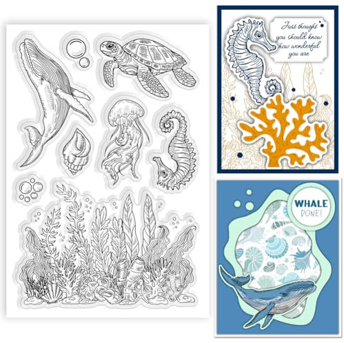 ORIGACH Ozeanwelt Silikonstempel Meeresleben Transparente Stempel Für Die Kartenherstellung Papier Basteln Journaling Und DIY Scrapbooking