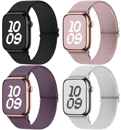 Fullmosa 4 Pack Correa Resistente al Agua Compatible con Apple Watch 44mm 46mm 45mm 49mm 42mm,Correa Nylon Elástico Deportiva para iWatch Ultra 3/2/1 Series 11 10 9 8 7 6 5 4 3 2 1 Para Mujer y Hombre