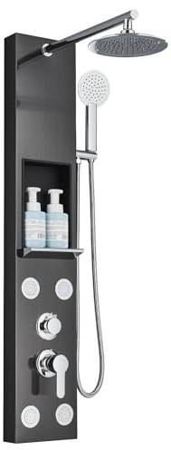 Saeuwtowy Duschpaneel mit Armatur Duschsäule Hydromassage Duschsäule aus Edelstahl mit Anzeige der Temperatur Wandduschsystem