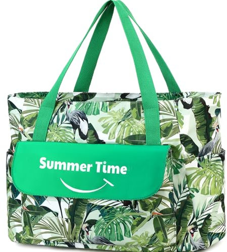 Myhozee Strandtasche XXL Familie Wasserdicht Badetasche Damen Groß Beach Bag mit reißverschluss & Haltegurt für Stranddecke, Sommer Schwimmbad Sauna Tasche Tote Bag Sopper für Strand Pool Reisen