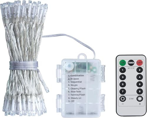 Warmweiß/Kaltweiß LED Batterie Lichterkette auf Durchsichtigem Kabel, Fernbedienung Batteriebetriebene Beleuchtung, für Weihnachten Baum Garten Hochzeit Feiertag Party (50LED)