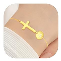 Esmoly Armband Damen Silber 925 Kreuz Armbands 18k Vergoldung Armband mit Buchstaben Geschenke für Frauen Mädchen (Gold A)