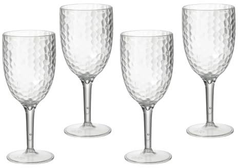 eMKay® Pack of 4 Reusable Dimple Plastic Wine Glasses – Elegant 400ml Acrylic Goblets, 20cm Tall – Lightweight, Shatterproof & Glass-Look – Perfect for Camping, Picnics, Outdoor Dining & Everyday Use