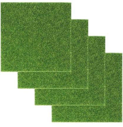 BHSTTNIXP 4 PCS 5.91 * 5.91 inch Fake Grass,Artificial Grass Mat,Green Plant Decoration for Modelling, Dolls House, Toy Farm