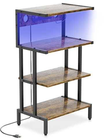 Aquzee Videospielkonsolen-Regal, Stereo-Racks – Media-Ständer mit Steckdose und LED-Lichtstreifen, 4-stöckiges Gaming-Regal für PS4, PS5, Xbox-Spiele, Organizer, kleines Unterhaltungszentrum