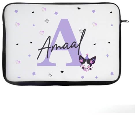 Personalised Initial & Name – Cute Cartoon Character Design – Custom Gift for Kids, Teens & Friends, Laptop Sleeve/Cover. (15)